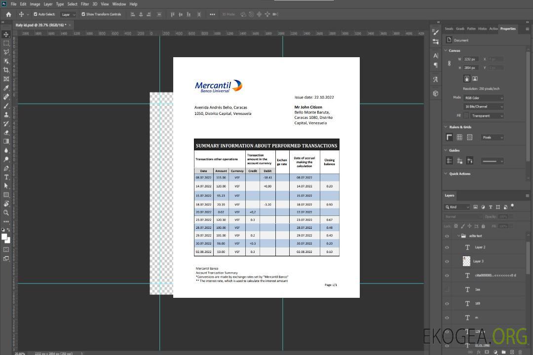 Relevé de la banque Venezuela Mercantil template Relevé de la banque Venezuela Mercantil template